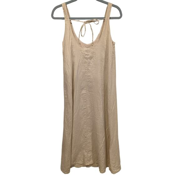 H&M 100% Linen Midi Dress Neutral Minimalist Small Tank Style Shirt Dress - Picture 3 of 4